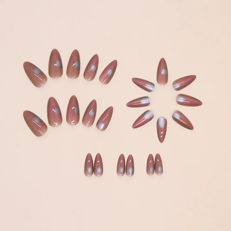 24pcs Woman False Nails French Ballet Nail Art halo dyed Wearable Almond Fake Nails Full Cover Press on Nails Nail Tips DIY