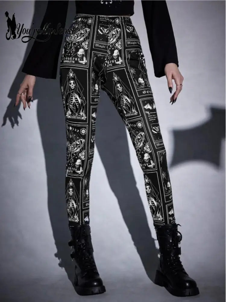 [You're My Secret] Hot Women's Leggings Elastic Halloween Dark Skul Printing Leggings Gothic Ouija Fitness Pants Harajuku Legins