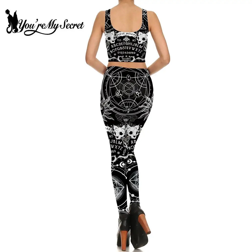 [You're My Secret] New Ouiji Dark Leggings Witchcraft Printed Harajuku Leggin High Waist Fitness Pencil Pants Female Legging Set