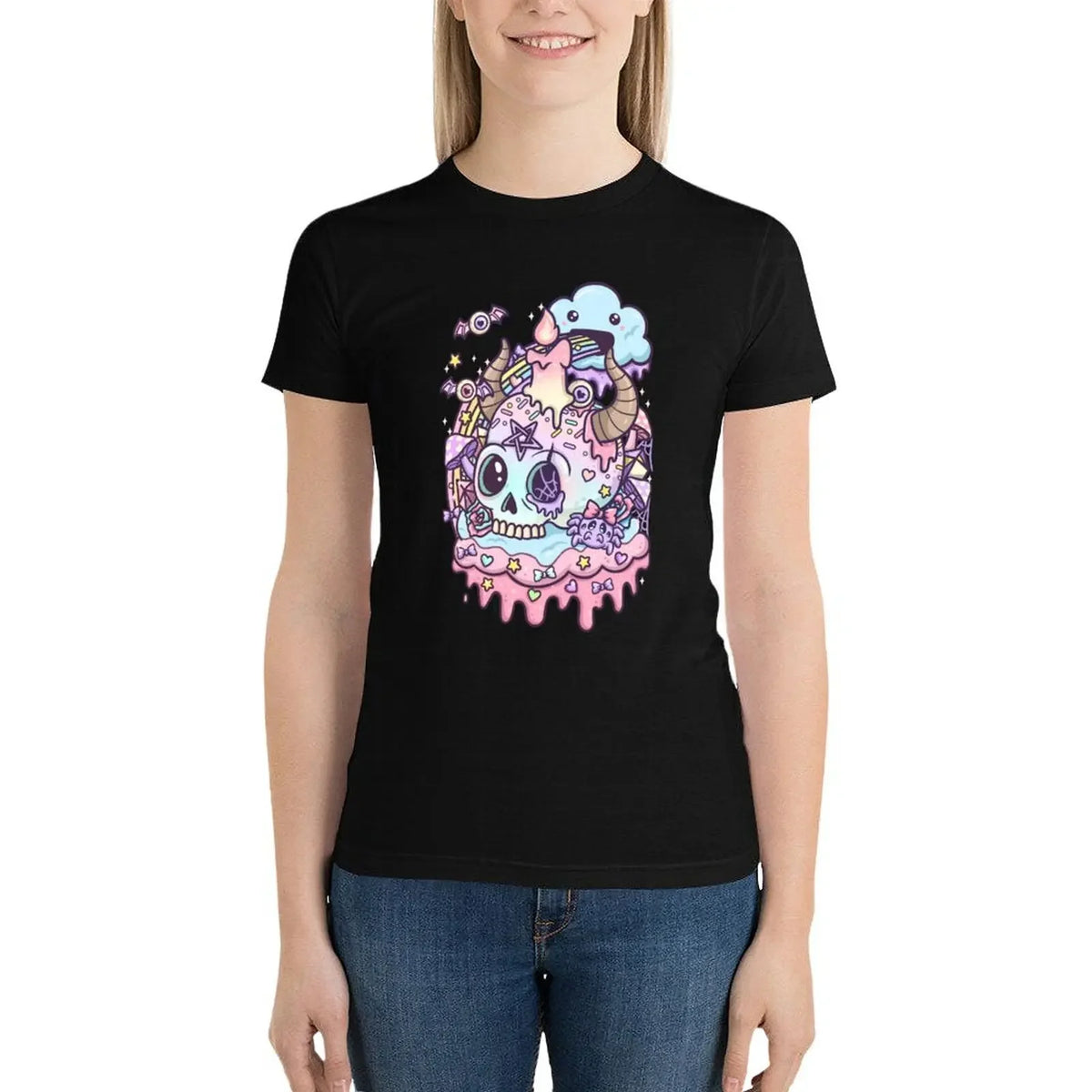 Pastel Goth Skull Kawaii T-Shirt | Plus Size Women’s Blouse | Spring 2024 Fashion