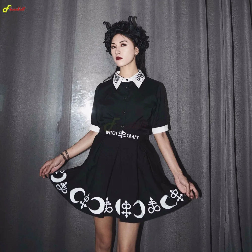 Halloween Gothic Cosplay Costumes Pleated Skirts | Punk Dark Academia Aesthetic A-Line Mini Skirt for Women