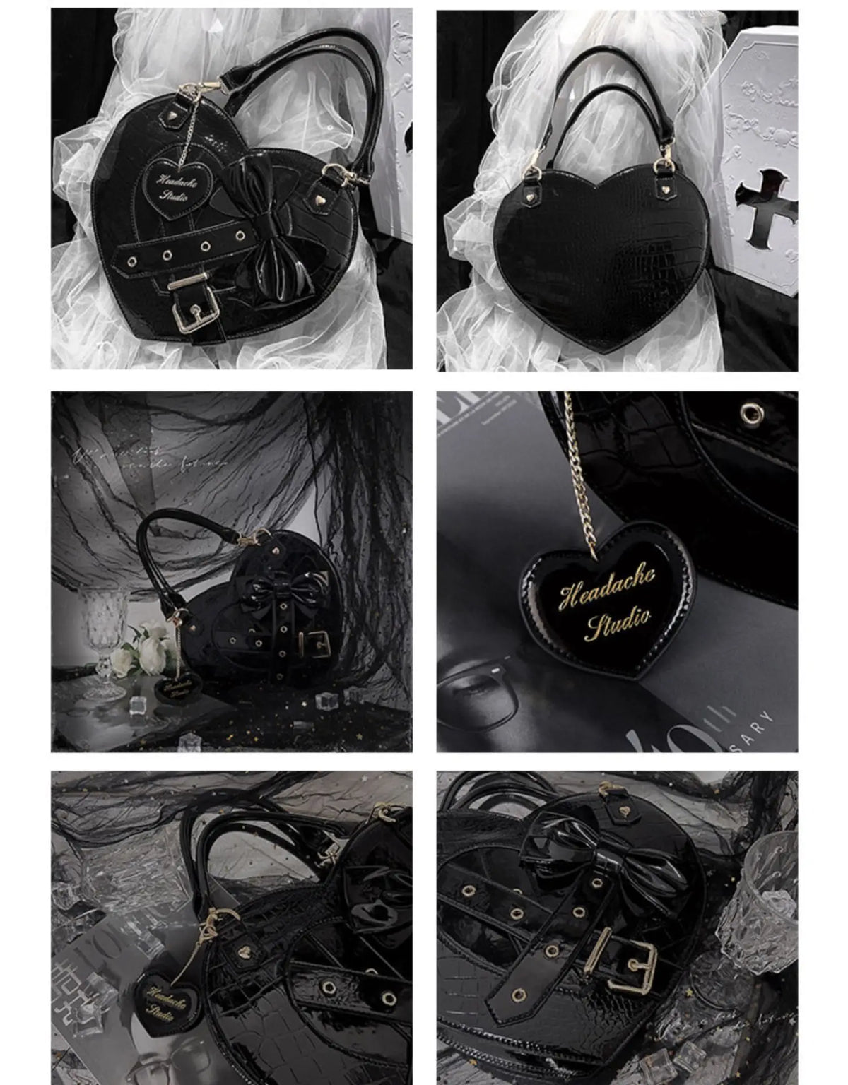 Gothic Cross Lolita Heart-Shaped Handbag: Kawaii Japanese Bow Tie Satchel for Stylish Girls