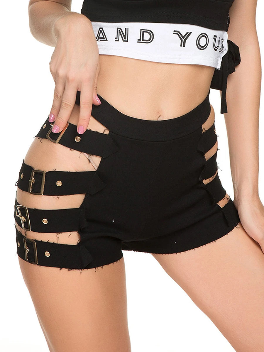 Sexy Women Shorts Black Eyelet Buckle Goth Shorts Black Or White Cut Off Hot Pants High Waisted Booty Clubwear Rave Outfits