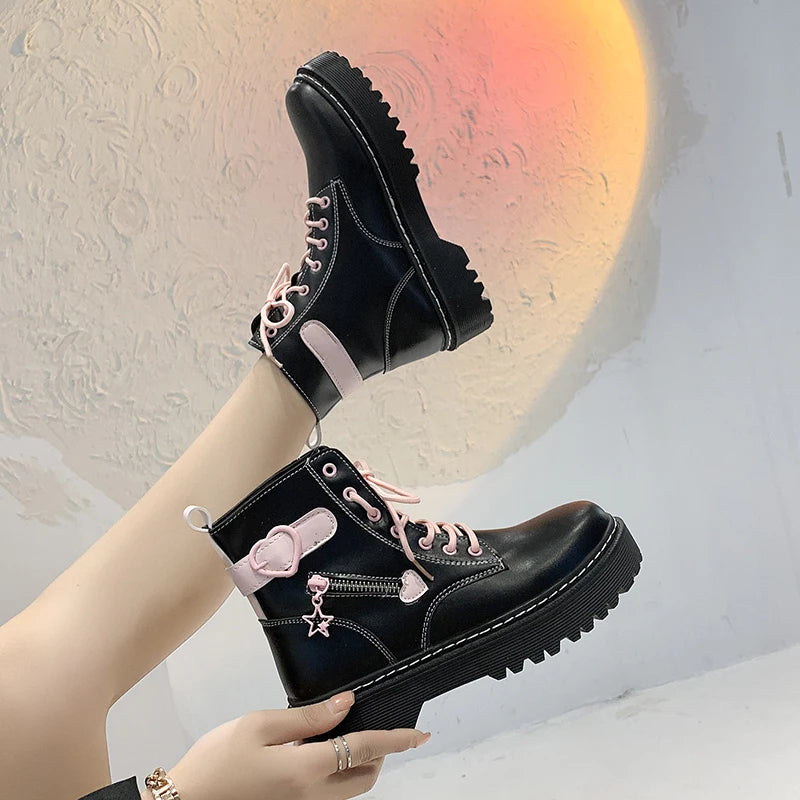 BCEBYL Autumn and Winter Fashion New Comfortable Fleece Warm Cross with Round Toe Cute Leather Women's Square Heel Ankle Boots