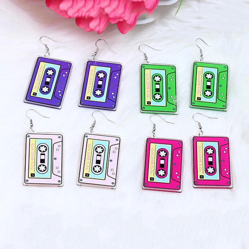 Vintage 90's Best HITS Tape Earrings For Women Creative Simulation Cassette Acrylic Dangling Earring