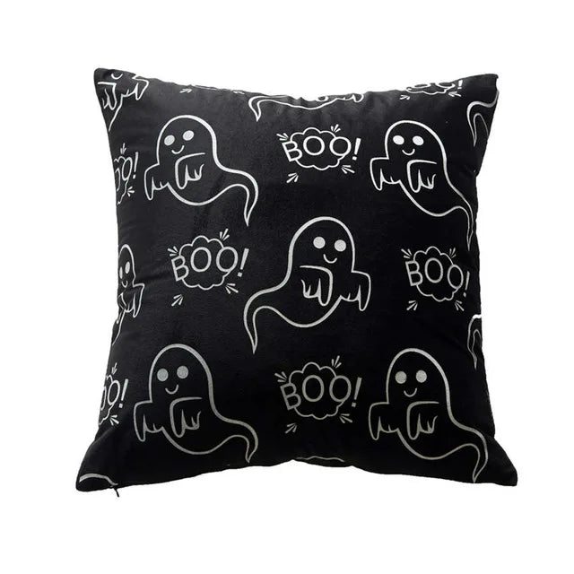 Halloween Theme Horror Pumpkin Black Printed Pattern Cushion Cover – Square Throw Pillow Covers for Home Living Room Sofa Decoration