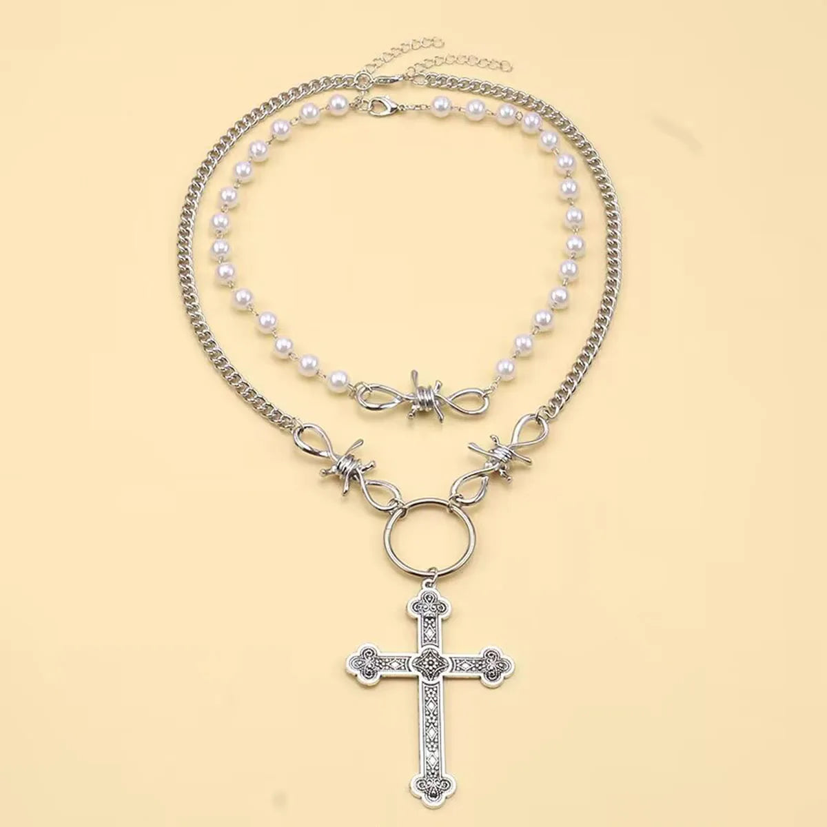 Pearl Cross Pendant Necklace - Hip Hop Punk Fashion Women’s Jewelry for Valentine’s Day, Wedding, Anniversary, Birthday Gifts