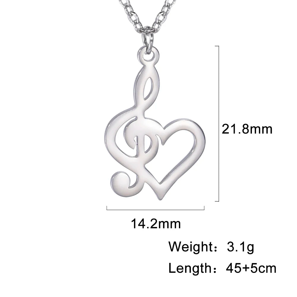 Heart Music Note Treble Necklace - Fishhook Design, Musical Symbol G Clef Chain, Stainless Steel Pendant, Perfect Gift Jewelry