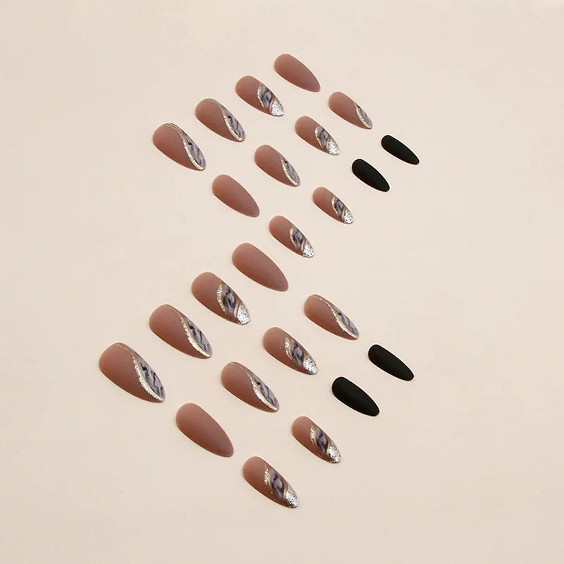 24-piece Long French Minimalist Almond Shaped Smudged Nails with Jelly Gel and 1 Nail File