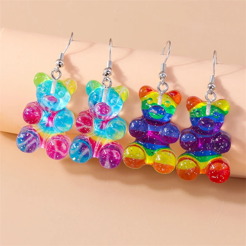 Cartoon Gummy Bear Drop Earrings - Animal Pendant Dangle Earrings for Women, Girls' Party Holiday Jewelry Gifts