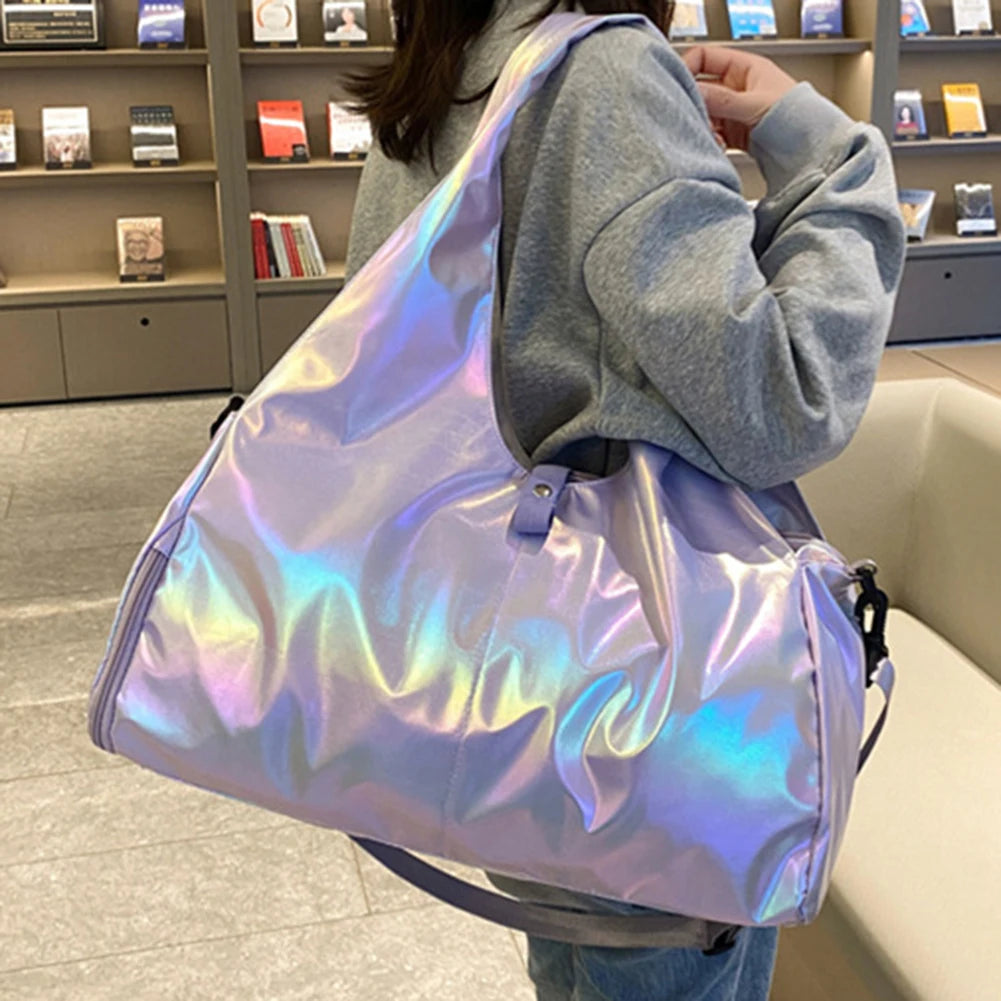 Fashion Female Yoga Sports Bag - Pearlescent Handbag with Shoe Storage, Large Capacity Waterproof Travel Dance Tote Crossbody