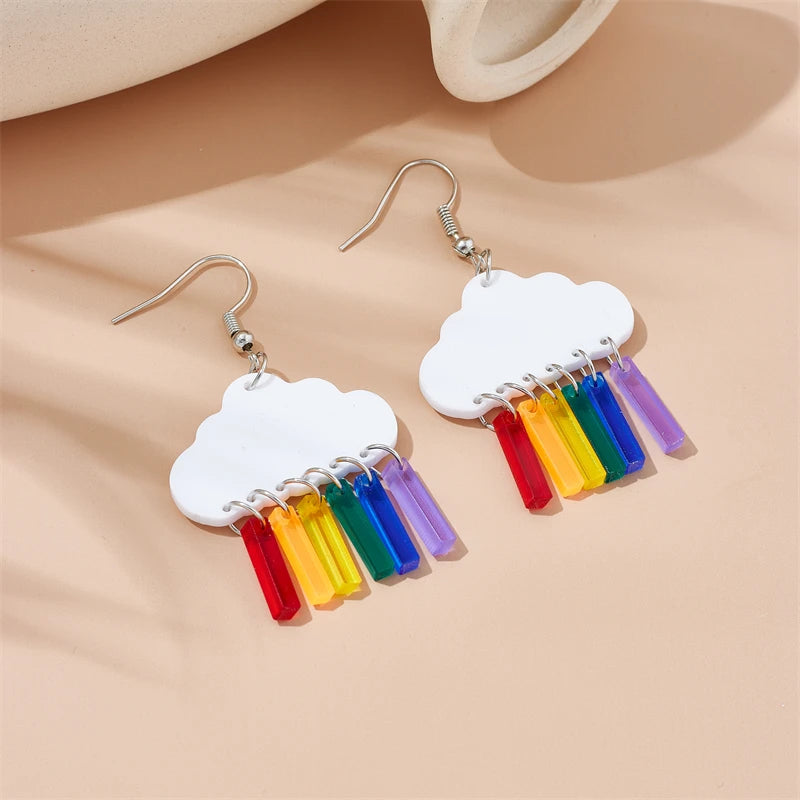 Acrylic Lovely Clouds Rainbow Lightning Raindrops Drop Earrings for Women - Cartoon Ear Jewelry, Birthday Gifts by YAOLOGE