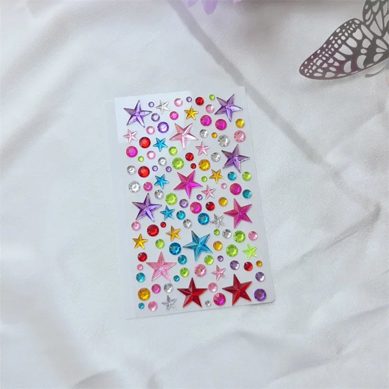 1 Set (2 Pcs) Colored Gem Stickers – Hearts & Stars Face Jewels for Y2K Party, Stage Performances, Cosplay Makeup, and Fake Tattoos