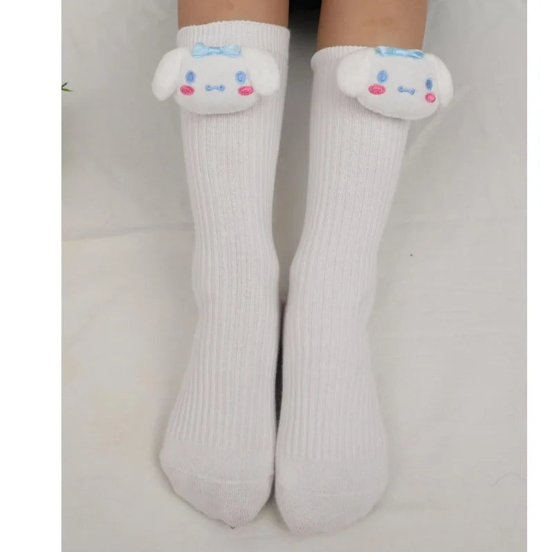 Cute Girls' JK College Style Lolita Knee-High Socks – Anime Kuromi, Melody, Cinnamoroll Designs