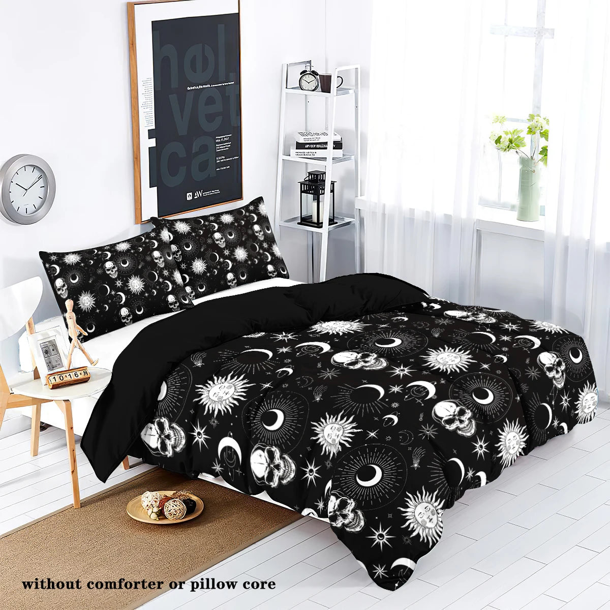 3pcs Tarot skull Moon Gothic Halloween - Soft Bedding for Bedroom/Guest Room - 1 Duvet Cover + 2 Pillowcases (Core Not Included)