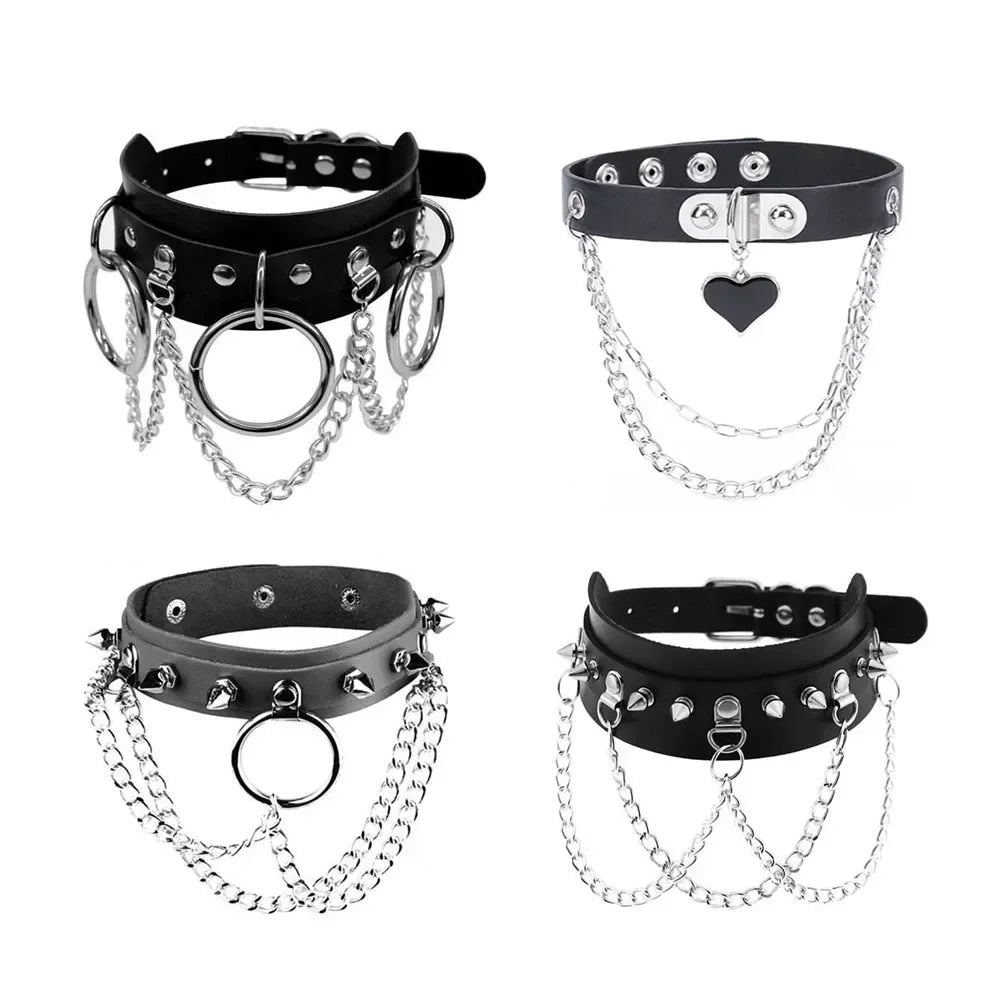 Harajuku Punk Gothic Body Necklace: Sexy PU Leather Spike Rock Collar Choker with Heart Pendant, Perfect for Cosplay Fashion