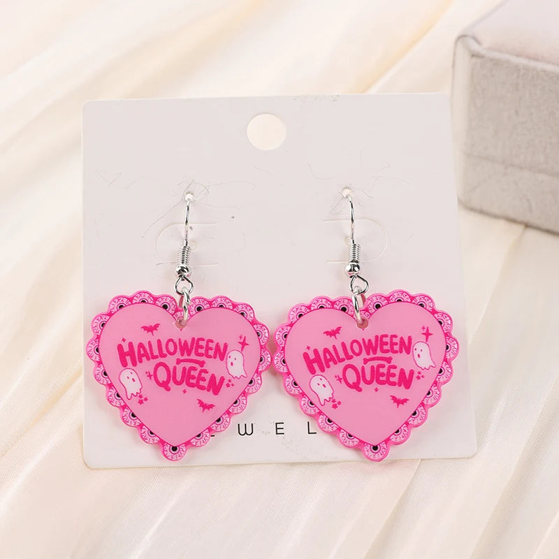 1Pair Halloween Drop Earring Creative Acrylic Heart Coffin  Fashion Jewelry For Woman Girl Holiday Birthday Gift