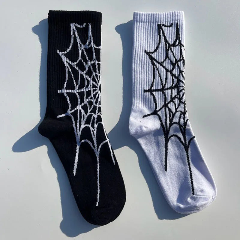 Men's Hip Hop Spider Skull Skateboard Socks – 1 Pair, Personality Streetwear