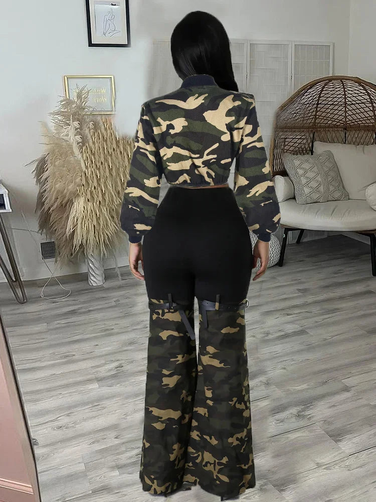 Wmstar 2Piece Set Women Casual Camouflage Top Pants Sets Flared Legings Matching Tracksuit Fall Clothes Wholesale Dropshipping