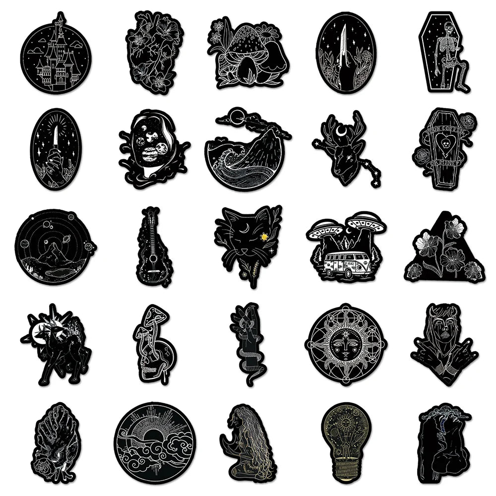 10/30/50pcs Black and White Goth Artsy Graffiti Aesthetic Waterproof  Vinyl Stickers