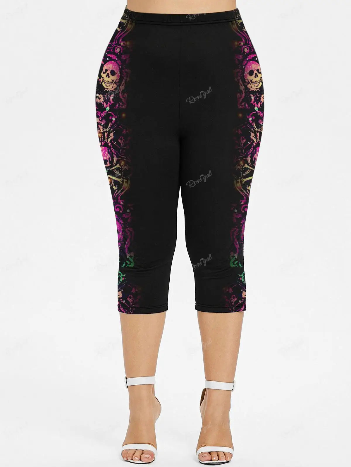 T-shirt and Capri Leggings Plus Size Matching Set conjuntos para mujeres 2 piezas conjuntos de pantalones Skulls Glitter Printed