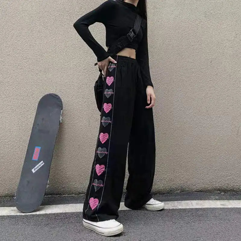 Wide Leg Cargo Pants for Women Black Baggy Pants Fairy Grunge Punk Harajuku Plus Size Trousers, Aesthetic Emo Korean Fashion