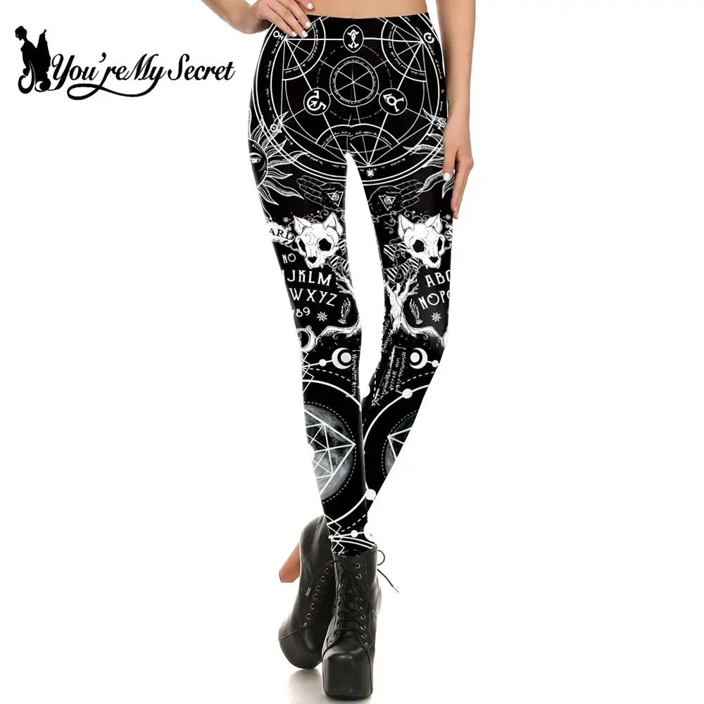 [You're My Secret] New Ouiji Dark Leggings Witchcraft Printed Harajuku Leggin High Waist Fitness Pencil Pants Female Legging Set