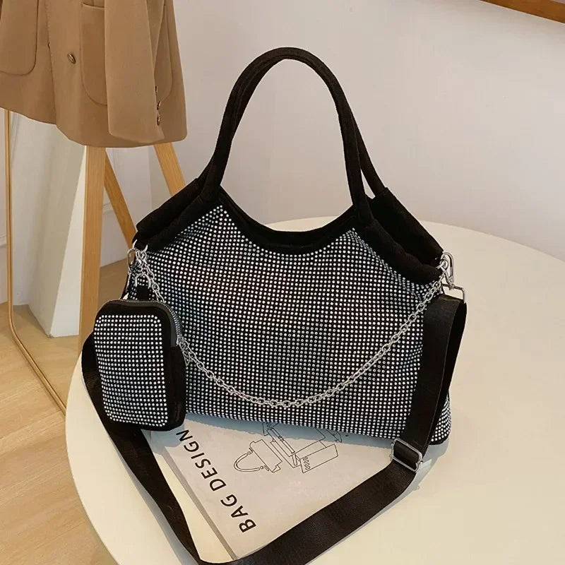 New Shiny Rhinestone Women's Handbag - Large Shopping Bag, Fashion Dinner Bag, Underarm Shoulder Bag for Party or Commuting