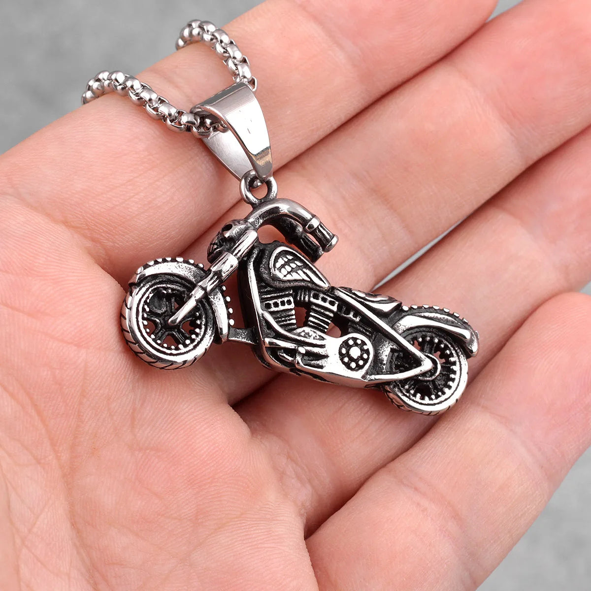 Punk Motorcycle Rider Biker Long Necklace Pendant Chain for Men - Stainless Steel Jewelry, Creative Gift for Boyfriend