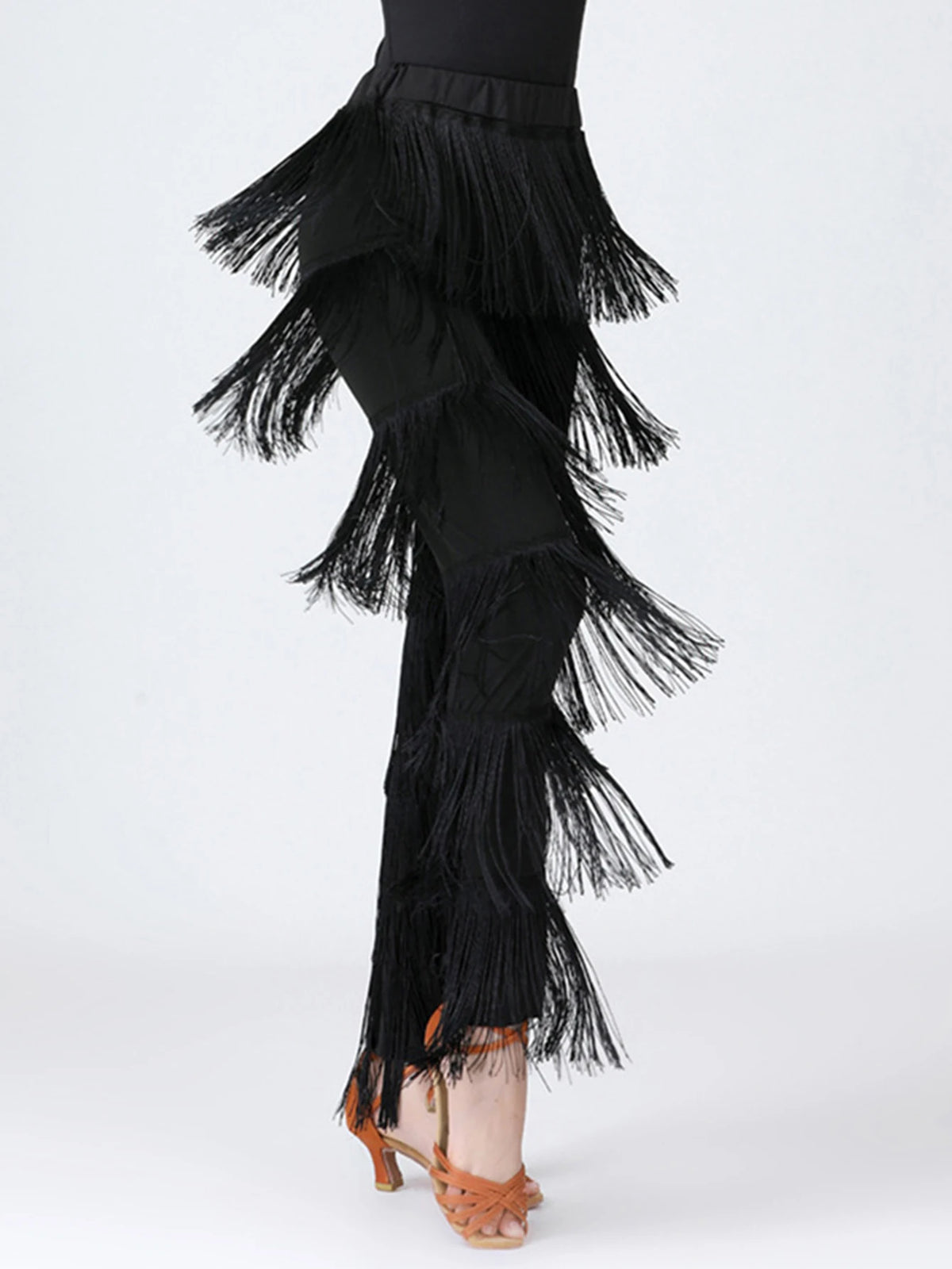 2024 Sexy New In Women Fringed Trousers, Multi-layer Solid Color Dance Trousers, Tassels Party Pants