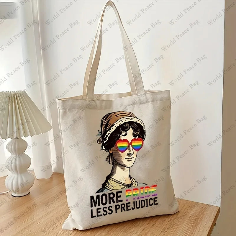 Rainbow Letter Shopping Bag - More Pride, Less Prejudice Canvas Shoulder Tote