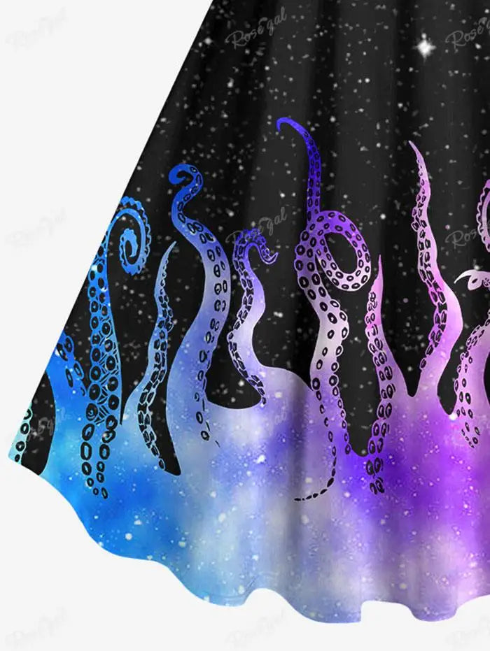 A Line Backless Tank Dress vestidos платье женское летнее 2024 원피스 Summer Gothic Colorful Ombre Octopus Glitter Galaxy Print