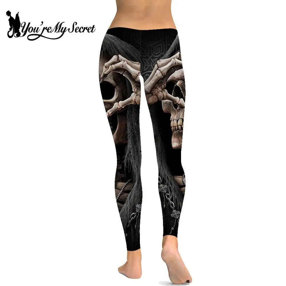 [You're My Secret] High Waist Sexy women Leggings Gothic Skull 3D Print Black Trousers Leggin Casual Pants Fitness Slim Legging