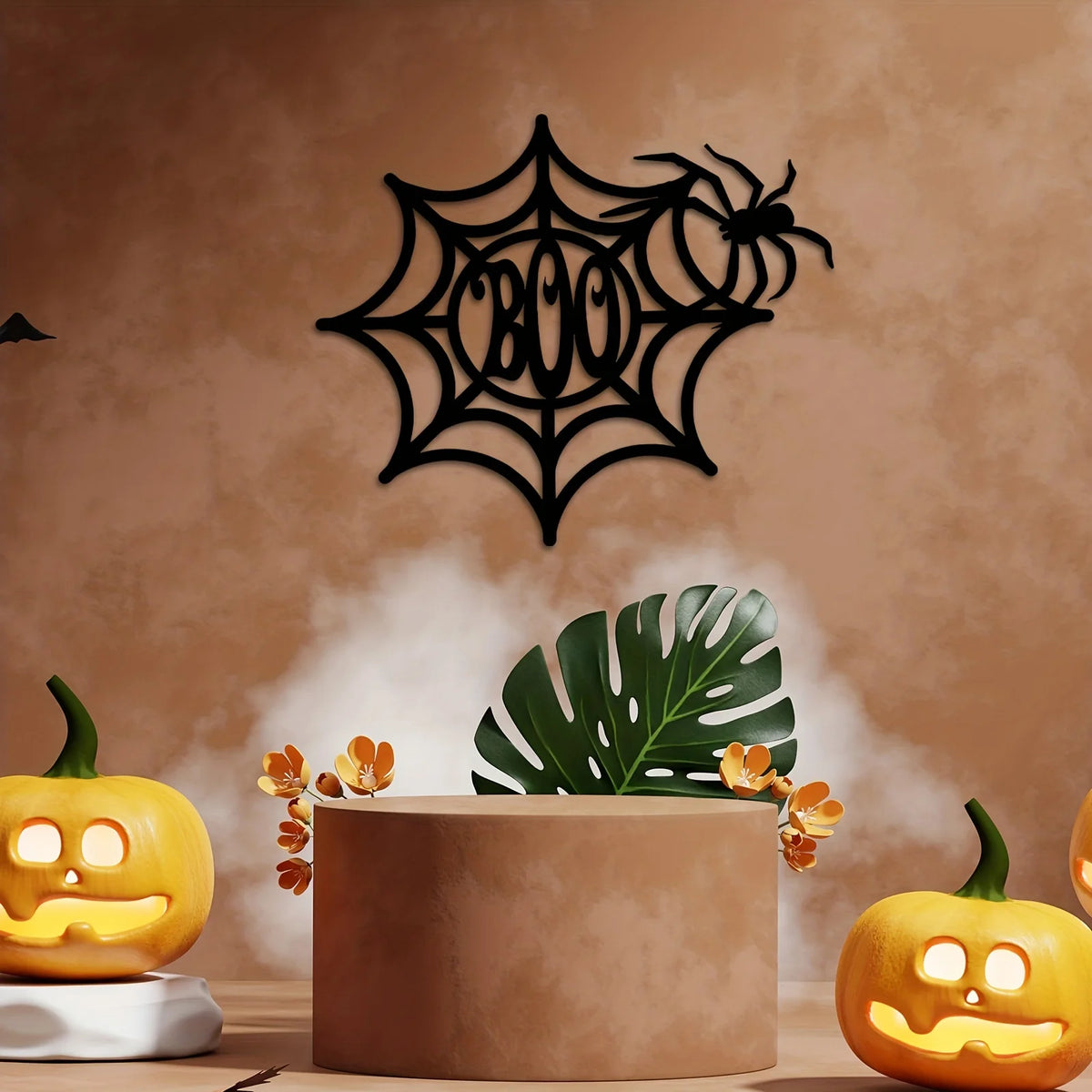 1PC Decorative Halloween Metal Wall Decor Pumpkins Bat Spider Web Boo Art Wall Pediment Wall Plaque for Door Home Window Kitchen