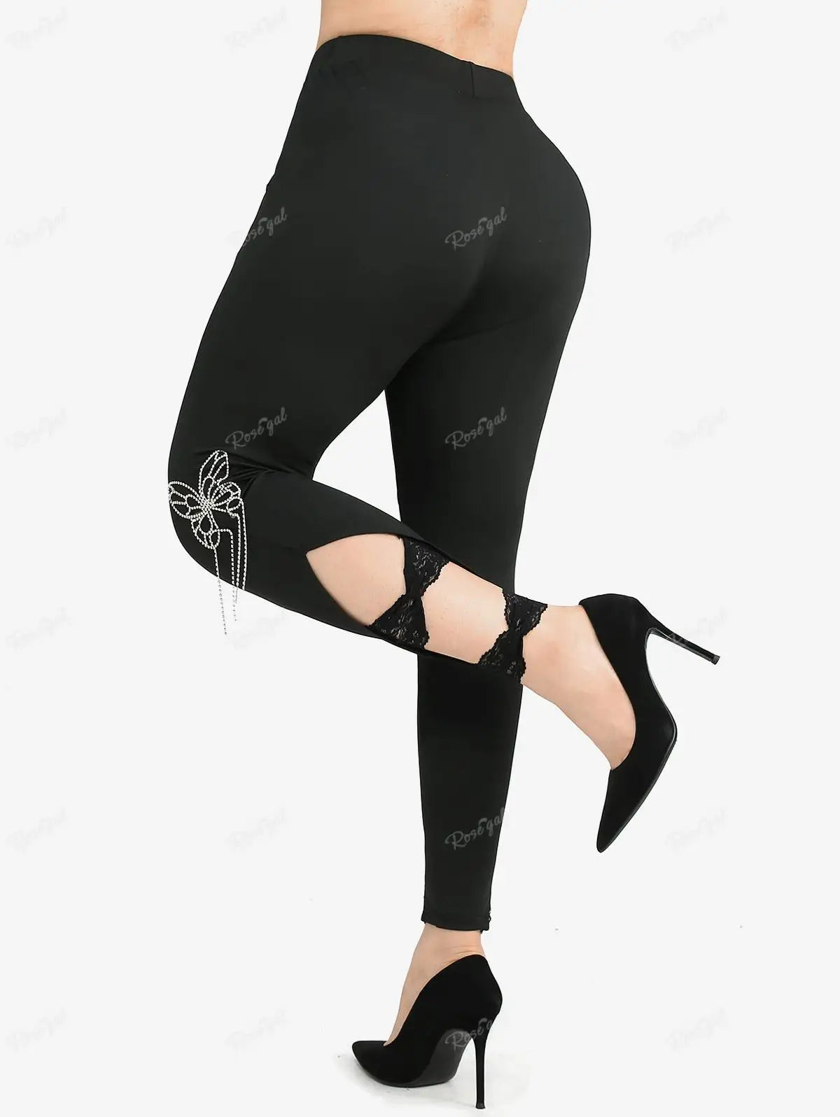 ROSEGAL Plus Size Full-Length Leggings with Pockets | Women's Casual Daily Sportswear | Elastic Waist Skinny Pencil Pants