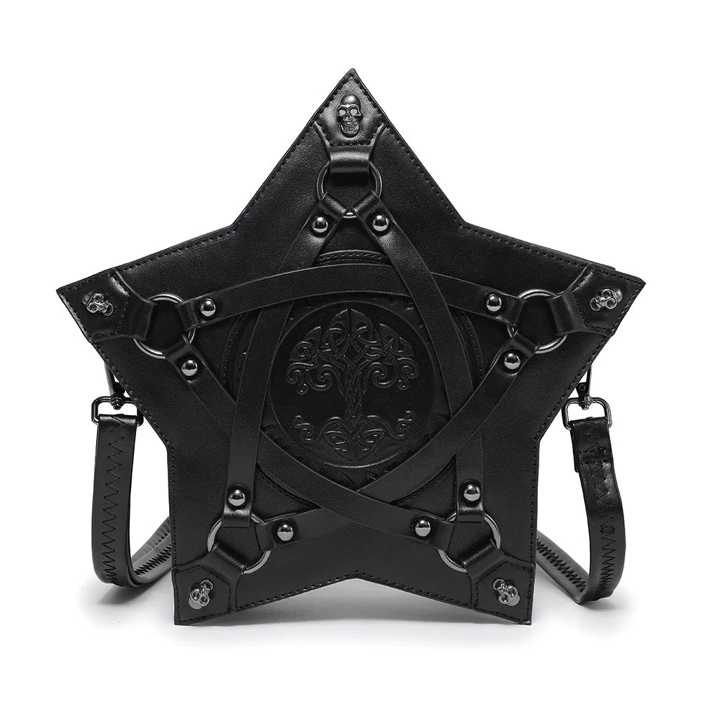 Dark Gothic Pentagram Crossbody Bag – Multifunctional Unisex Punk Designer Tote, Retro Fashion Handbag for Women, Gift