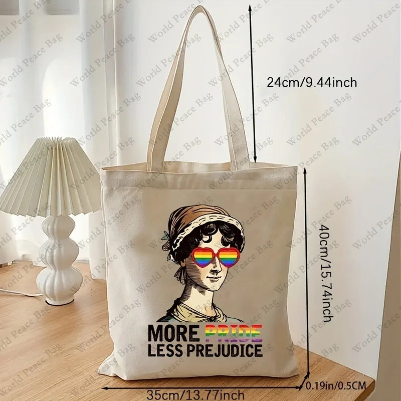 Rainbow Letter Shopping Bag - More Pride, Less Prejudice Canvas Shoulder Tote