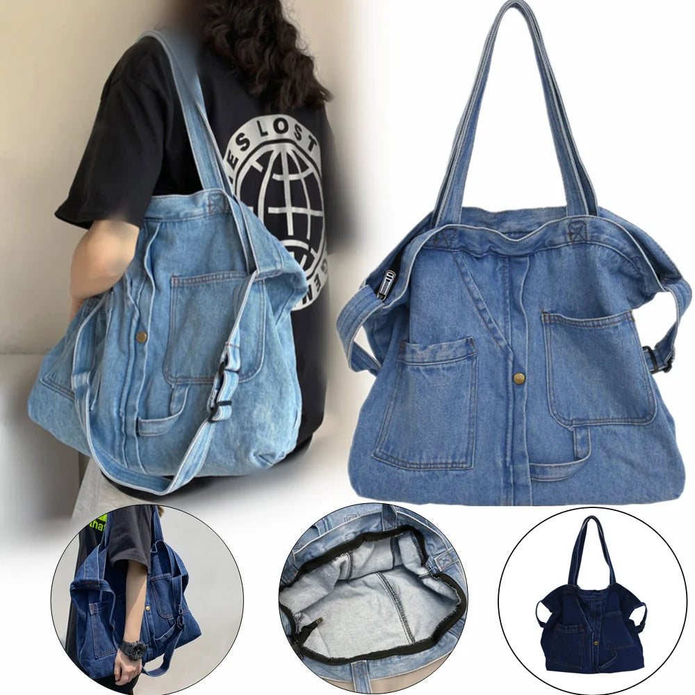 Denim Large Capacity Handbag - Shoulder Bag, Messenger Bag, Casual and Fashionable Crossbody Bag, High-Quality Women's Tote Bag