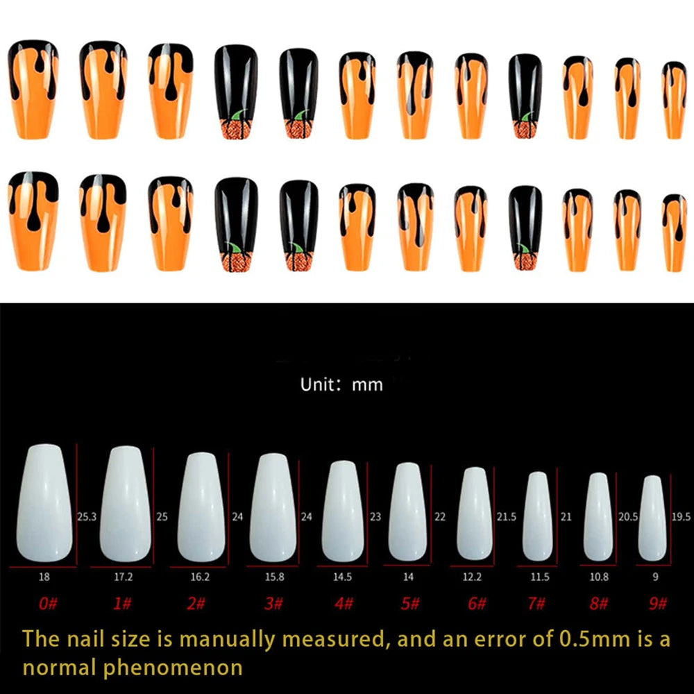 24pc Press on Nails Ballerina European and American Style Orange Halloween Pumpkins Full Cover Tip False Nails  fingers shine