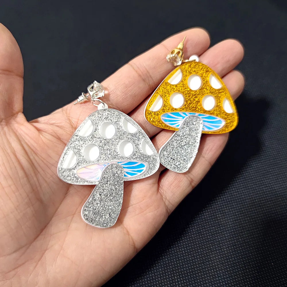 KUGUYS Glitter Mushroom Drop Earrings | Acrylic Fashion Jewelry for Women | Trendy Accessories