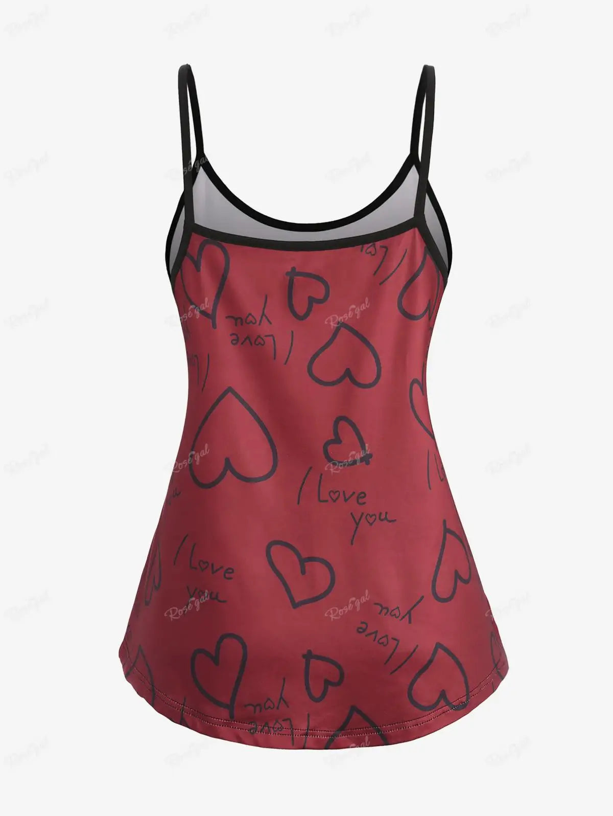 ROSEGAL Plus Size Women's Pajama Set Heart Letters Printed Cami Top And Shorts Valentine's Day First Choice Casual Sleepwears