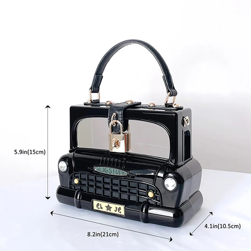 Black Car Shape Evening Bag Acrylic Box Style Top Handle Purse Women Shoulder Crossbody Handbag Wedding Party Clutch For Ladies