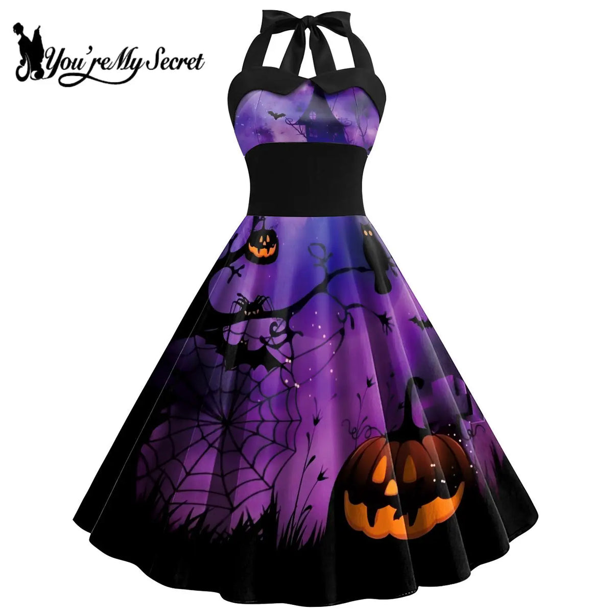 [You're My Secret] Vintage Dress Women 2023 Summer Sexy Print Halloween Party Dresses Vestidos Robe Pin Up Y2K Rockabilly Dress