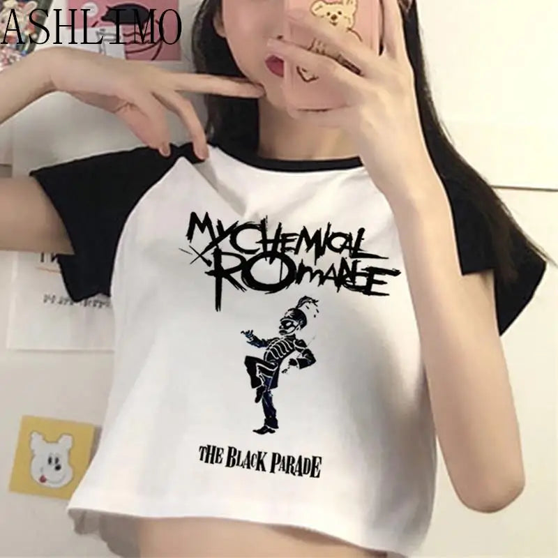 My Chemical Romance Tribute T-Shirt – Black Short Sleeve Parade Punk Emo Rock Summer Crop Tee Casual Shirt