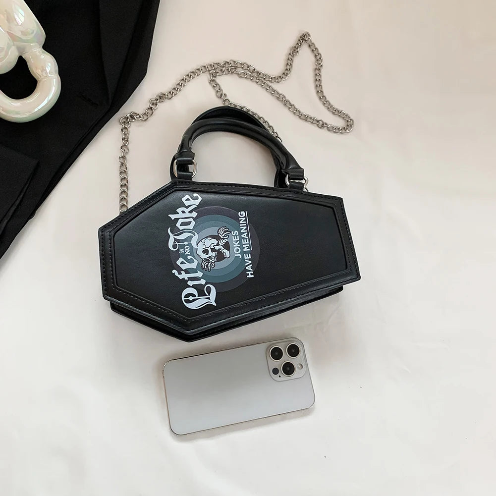 Small Coffin Shoulder Bag for Women - Gothic Crossbody Handbag Purse with Top Handle