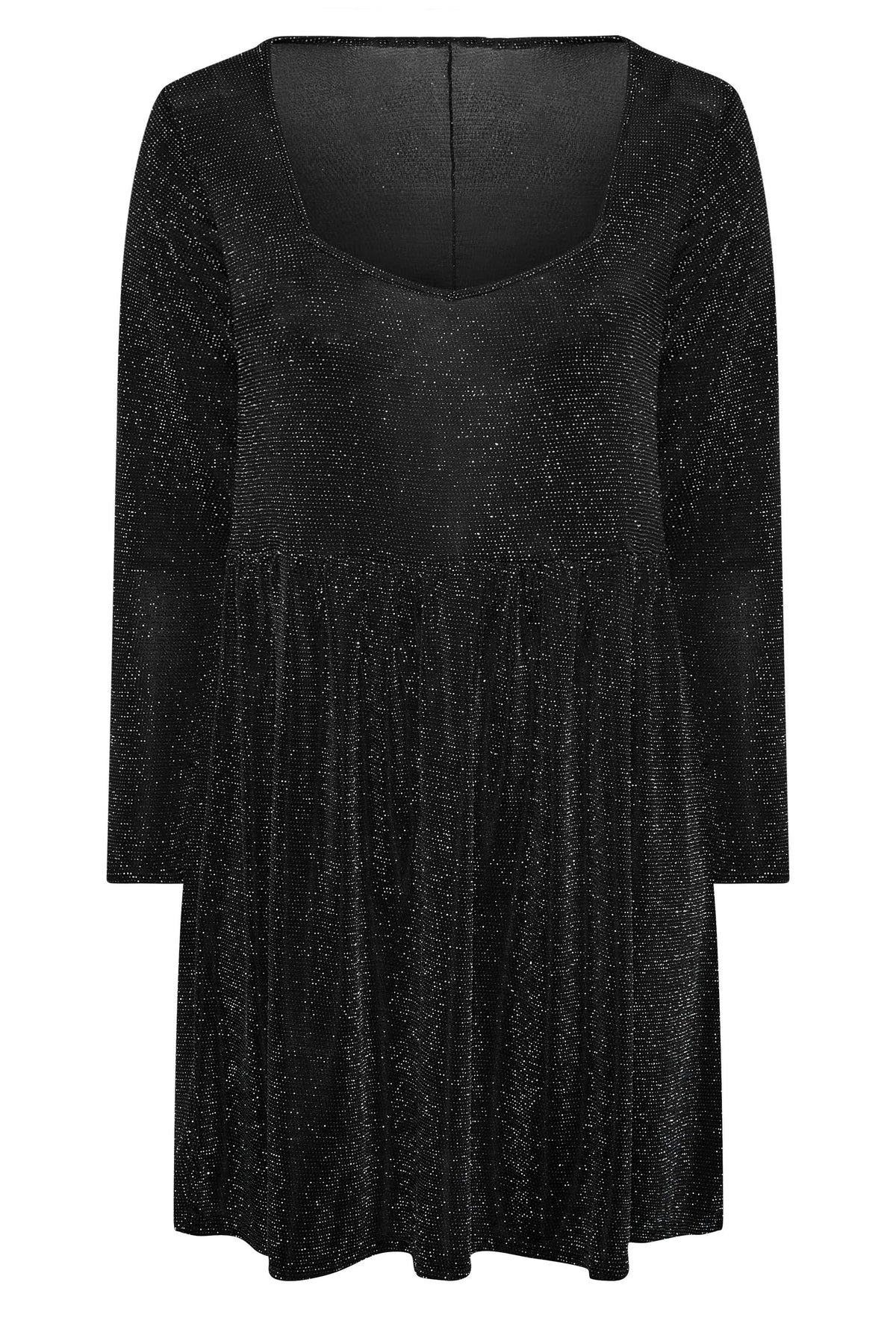 Plus Size Long Sleeve Black Silver Glitter Party Dress - Elegant Spring Autumn Midi Evening Dress