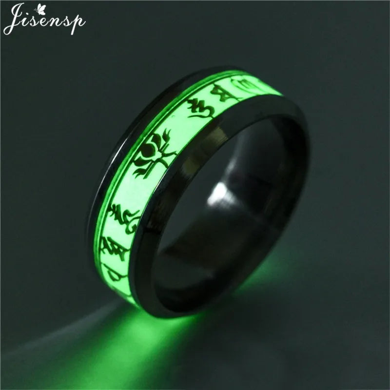 2023 Stainless Steel Glowing In Dark Heart Finger Rings for Men Women Punk Music Dragon Luminous Ring Couple Jewelry Anel