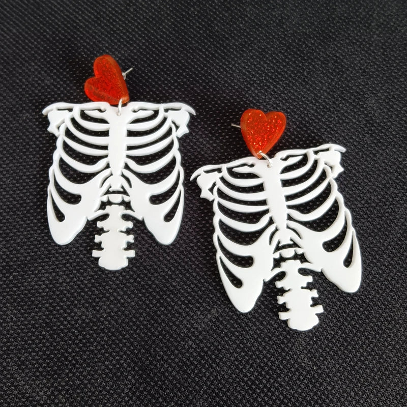 KUGUYS Halloween Skeleton Drop Earrings | White Acrylic Skull Punk Jewelry for Women