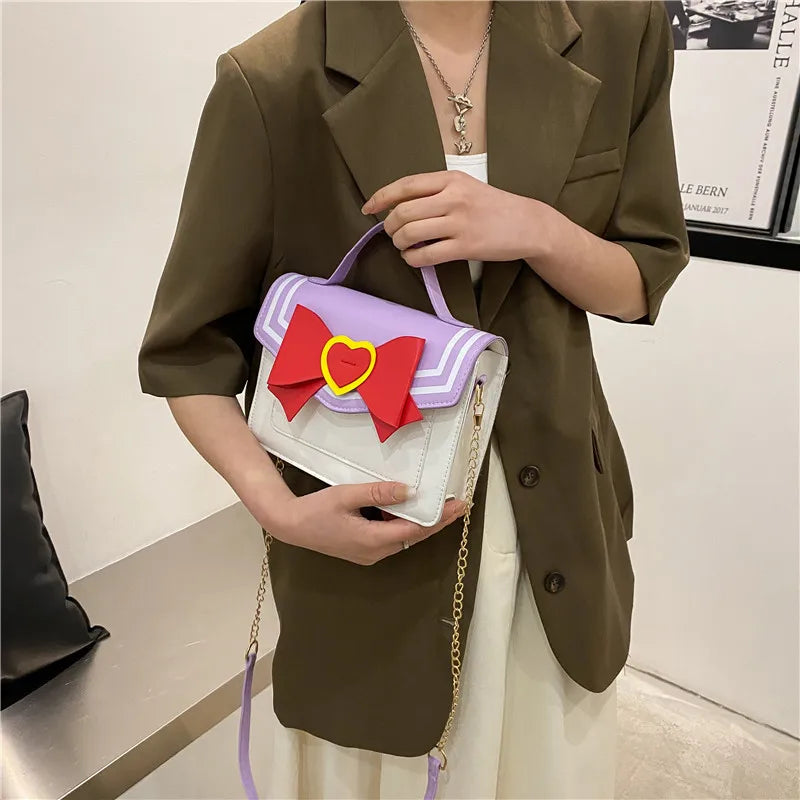 Women's Small Square Messenger Bag - Cute Japanese School Uniform Design with Bowknot, Crossbody Shoulder Bag for Girls