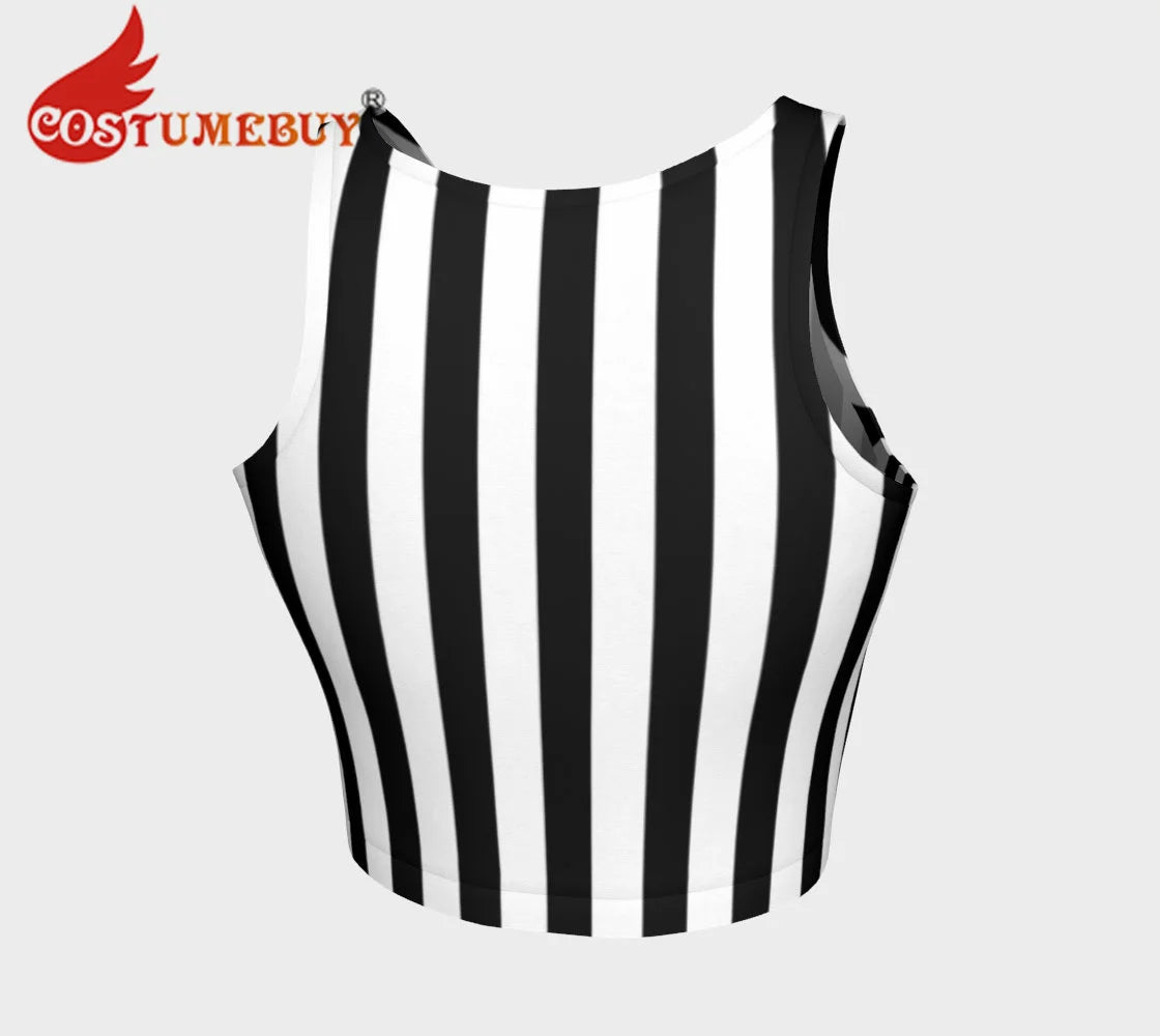 Black & White Striped Crop Top – Women's Sexy Sports Bra Tank Top